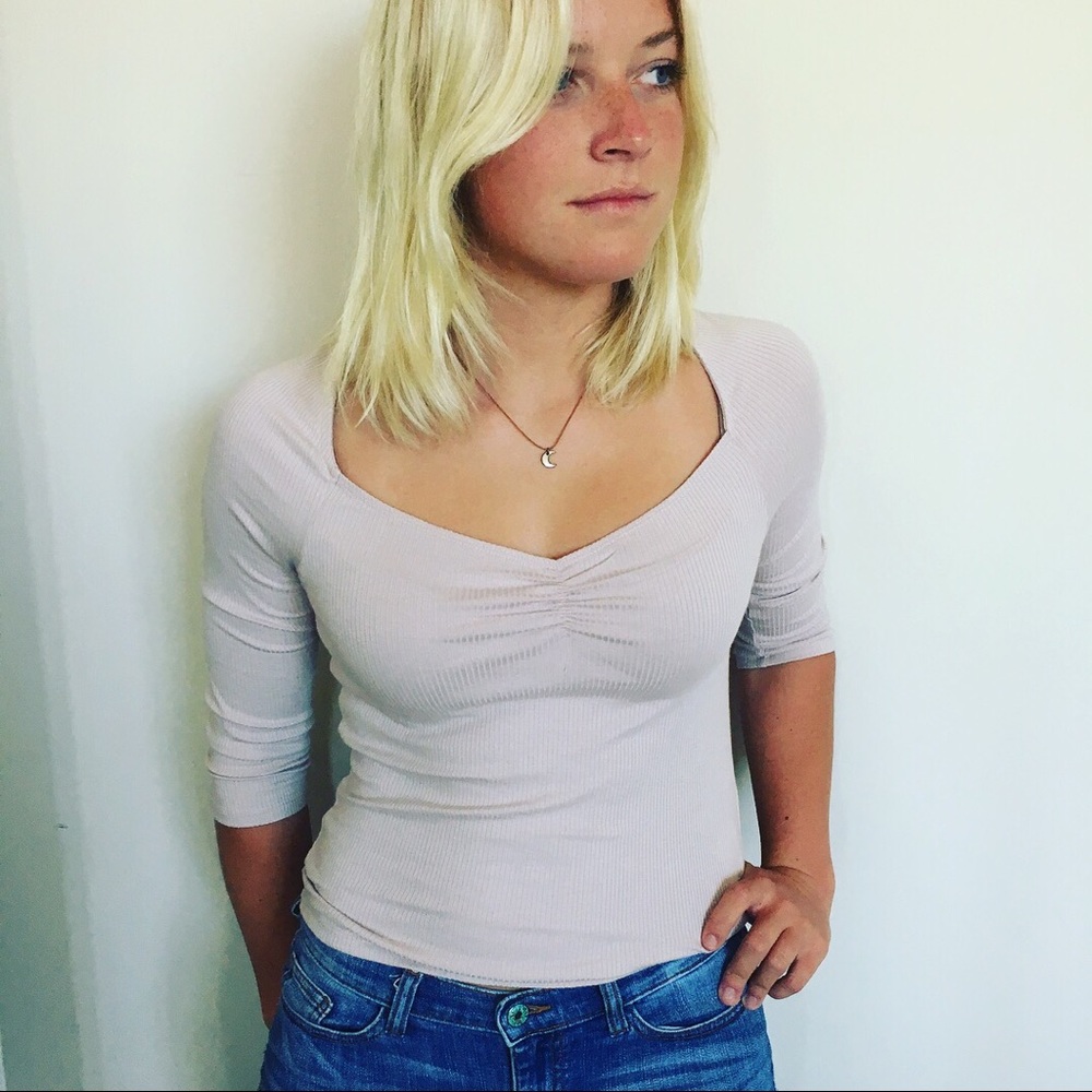 Blush colored ribbed tee